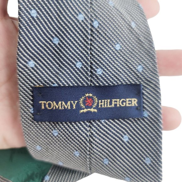 TOMMY HILFIGER Gray Baby Blue Pin Stripe Business Casual Career Men's Tie - Picture 3 of 5